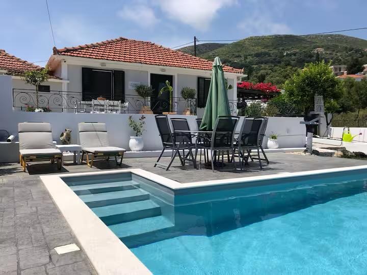 Private pool with sunbeds and villa